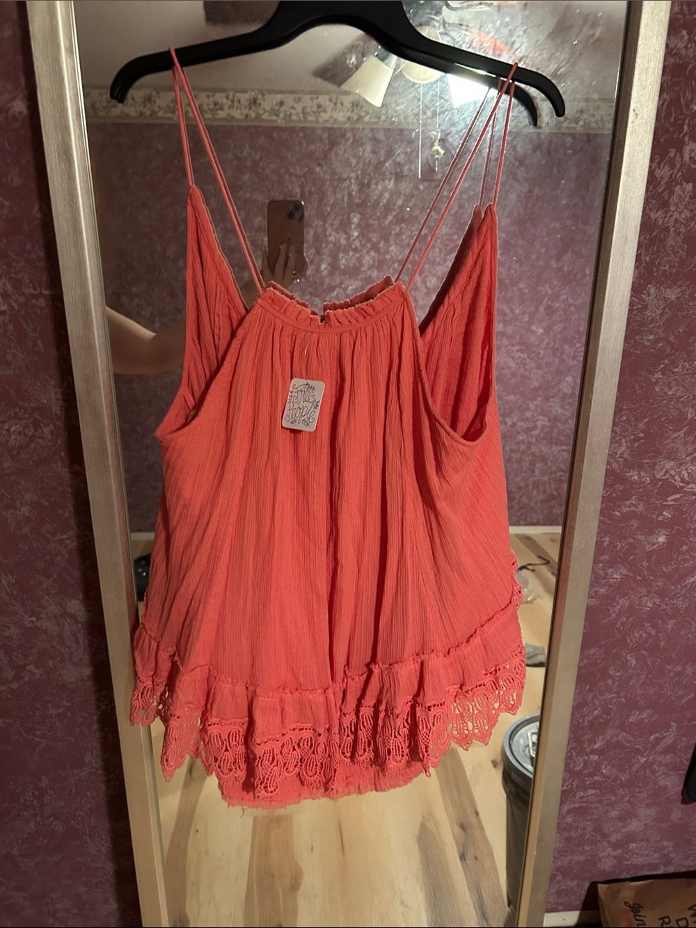 FREE PEOPLE Coral Lace-Hem Spaghetti Strap Tank Top